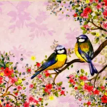 Serwetka do decoupage sikorki na kwitnącej gałązce 33x33 Ambiente Unikat